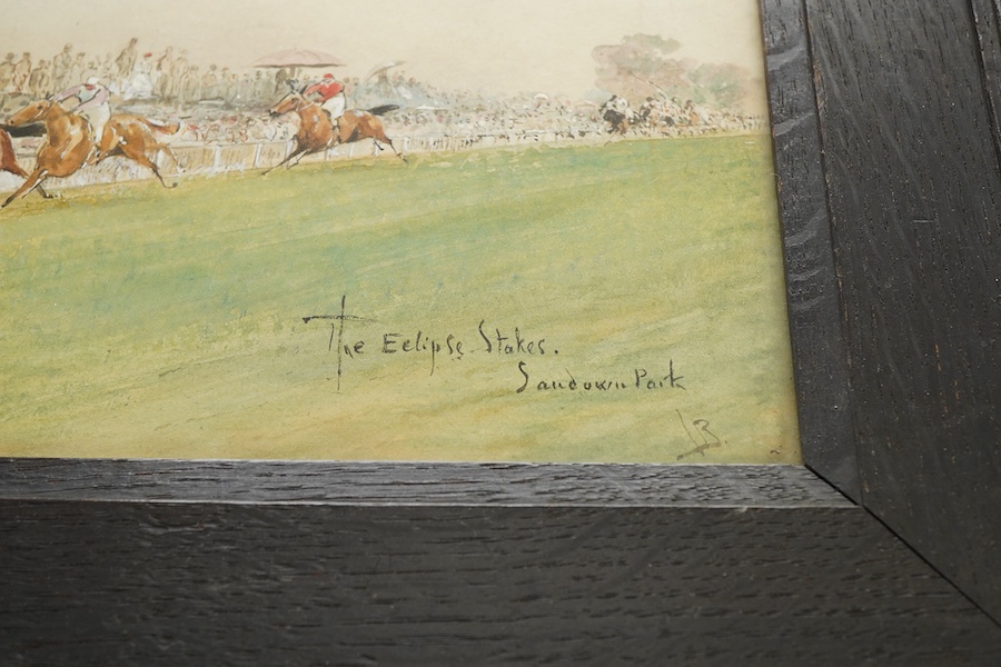 John Beer (1860-1930), ‘The Eclipse Stakes, Sandown Park’, signed with monogram, watercolour heightened with white, 18 x 25cm